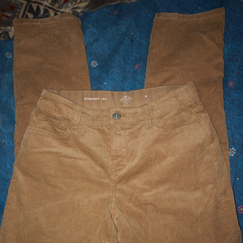 Khaki corduroy straight leg pants